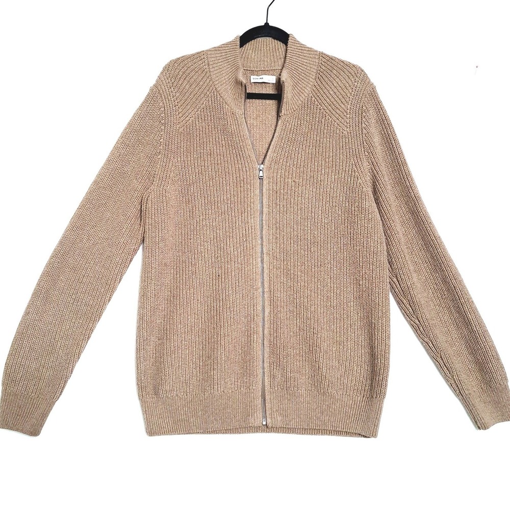 Sonoma Mens Medium Tan Ribbed Full‎ Zip Mock Neck Raglan Cardigan Knit Sweater
